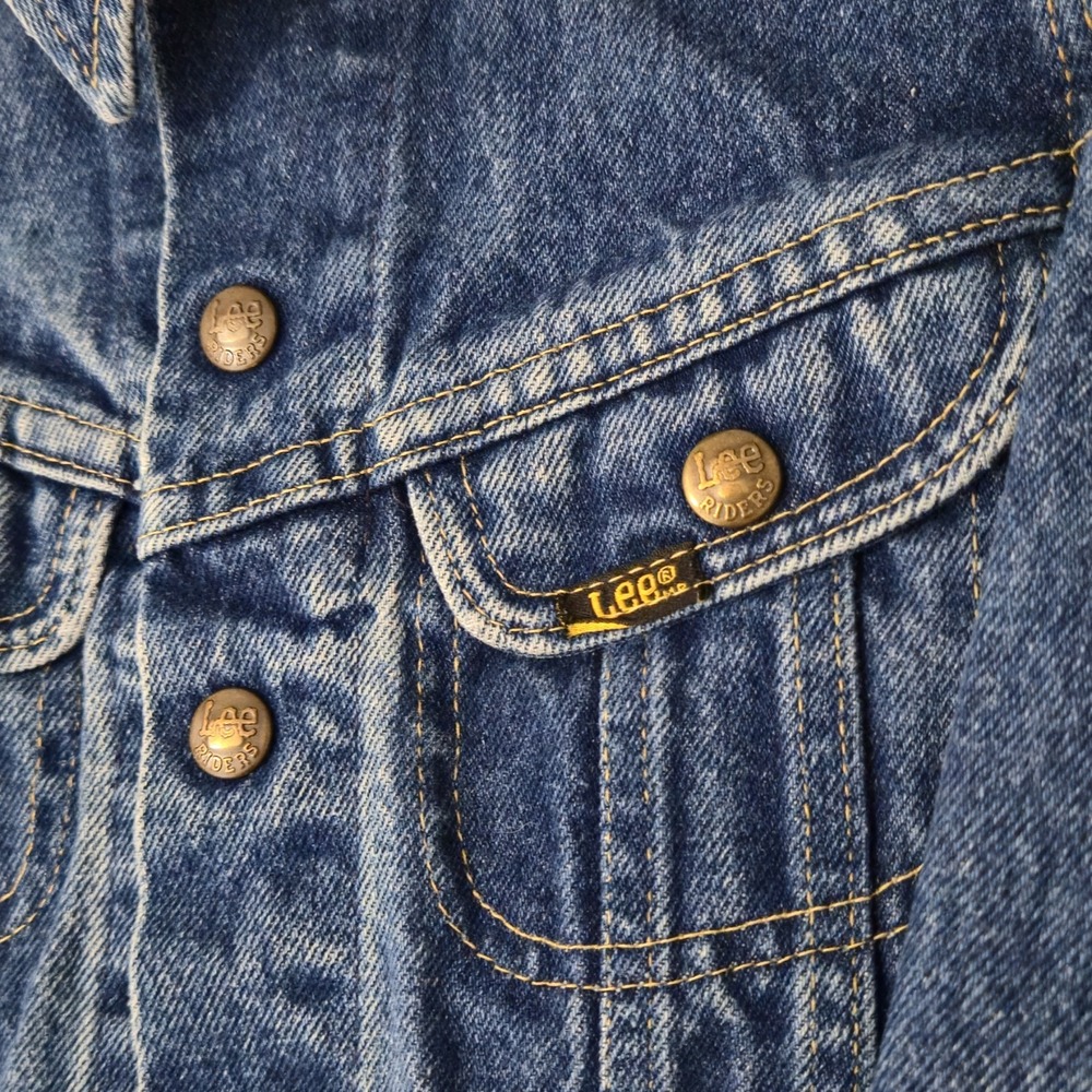 Vintage Lee Denim Jacket Youth 7 Trucker Blue 80s Dark Wash Jean Western - Picture 2 of 6